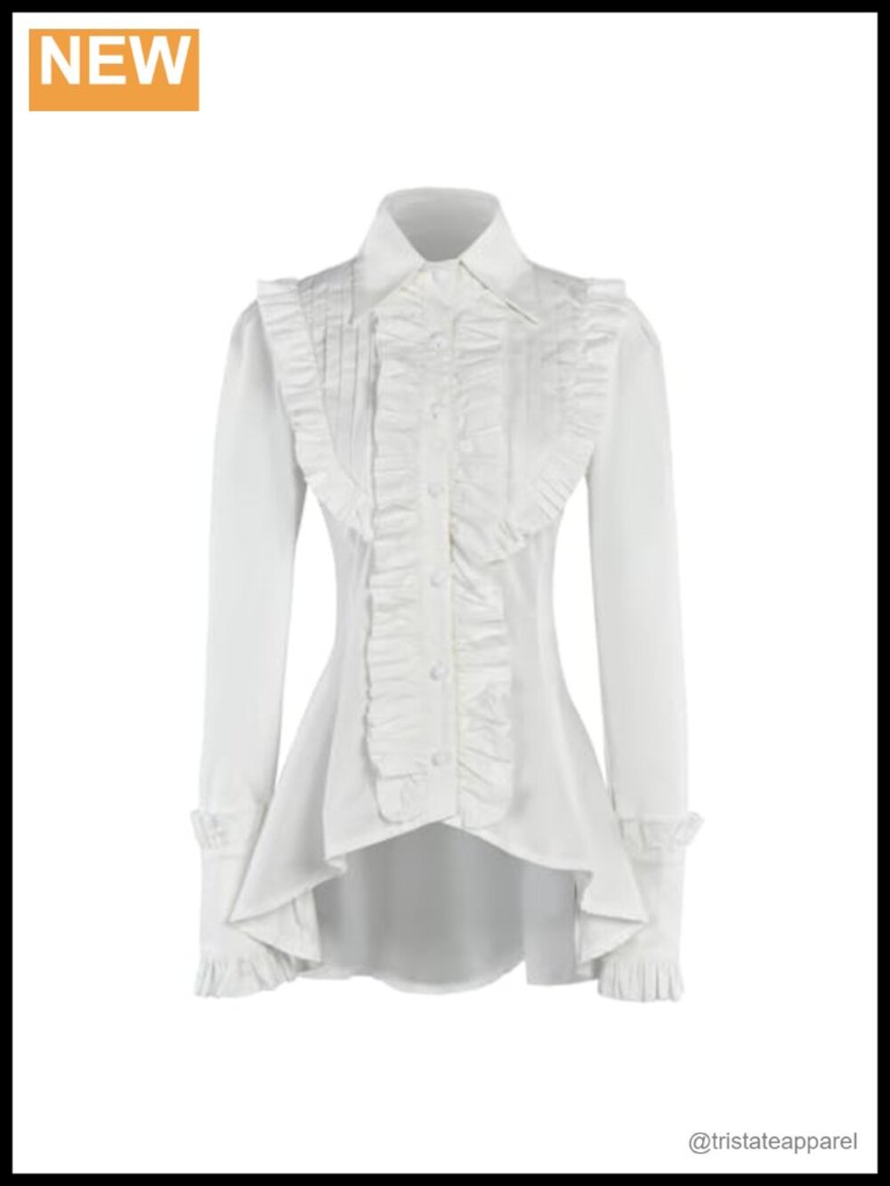 Victorian Gothic Ruffled Cotton Blouse Corset Lace-Up Back